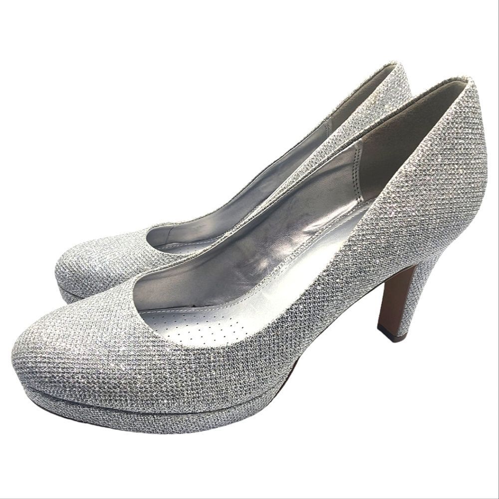Ankis Women's Silver Sparkle Heels Size‎ 7.5